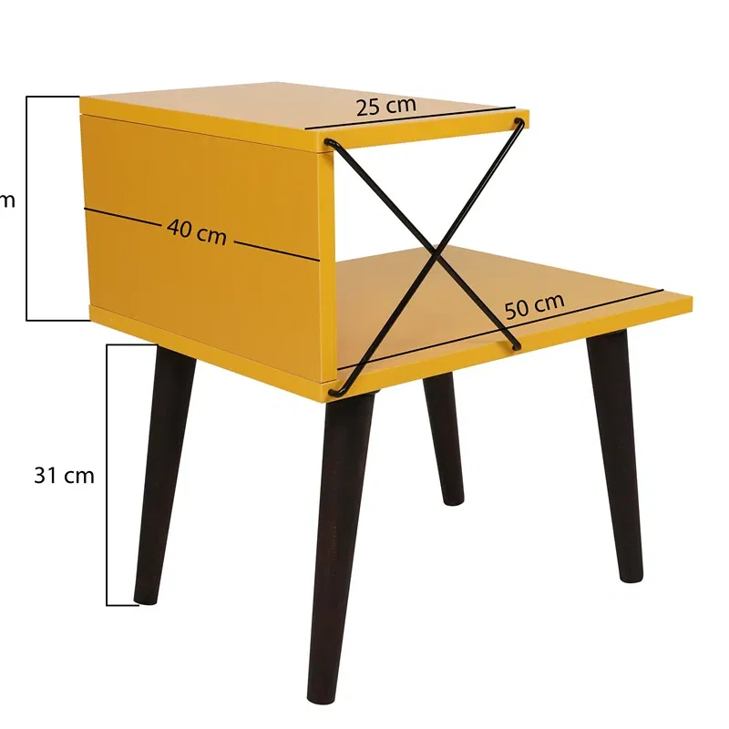 Noptiera Cross galbena cu rafturi deschise si picioare din lemn [7]