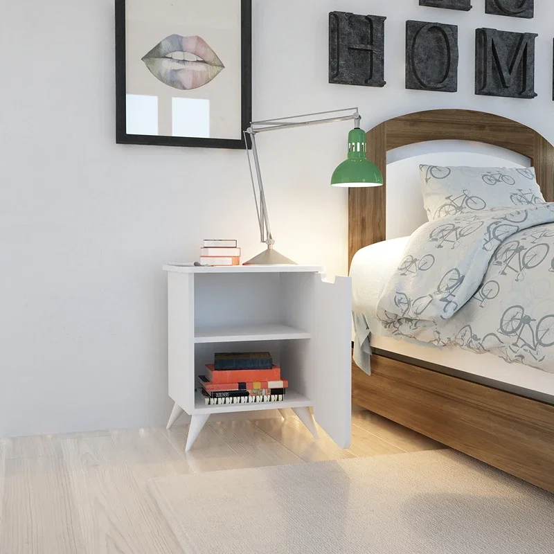 Noptiera Esla alba cu raft deschis si design minimalist 49x60 cm [3]