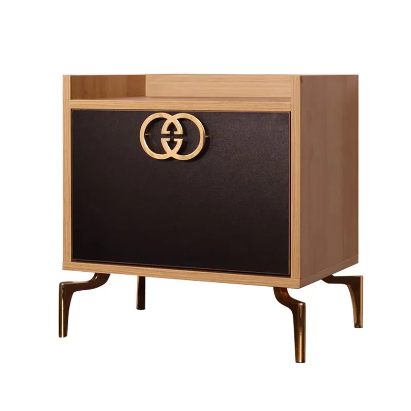 Noptiera FESTI, auriu si stejar, picioare metalice, design elegant [3]