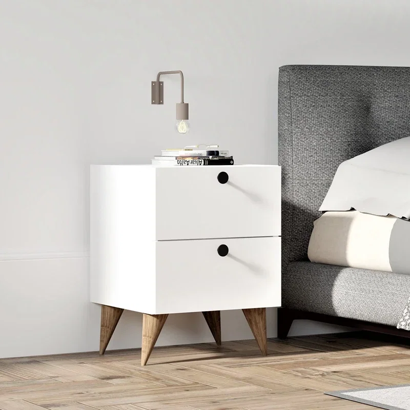 Noptiera Kada, alba, cu 2 sertare rotunjite, stil modern, 40x55 cm [0]