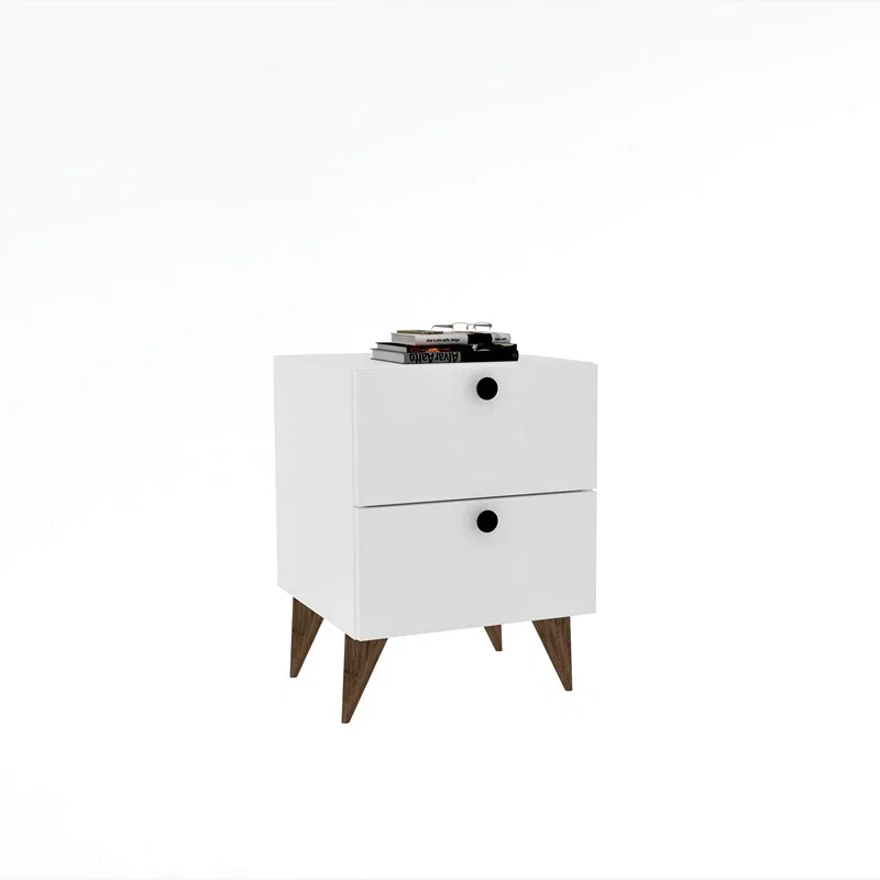 Noptiera Kada, alba, cu 2 sertare rotunjite, stil modern, 40x55 cm [3]