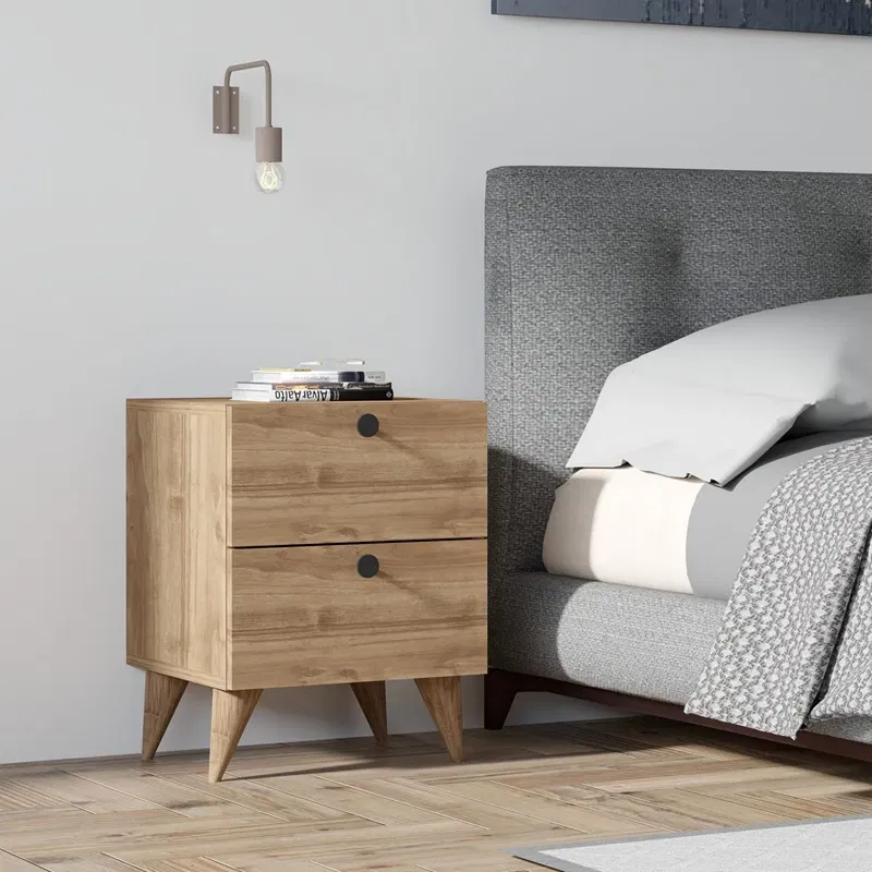 Noptiera Kada, nuc, cu 2 sertare, design modern, 40x55 cm [0]