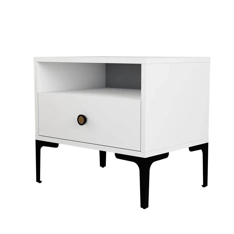 Noptiera Lizbon 535, design modern, alba cu picioare metalice, sertar spatios, 56 cm [1]