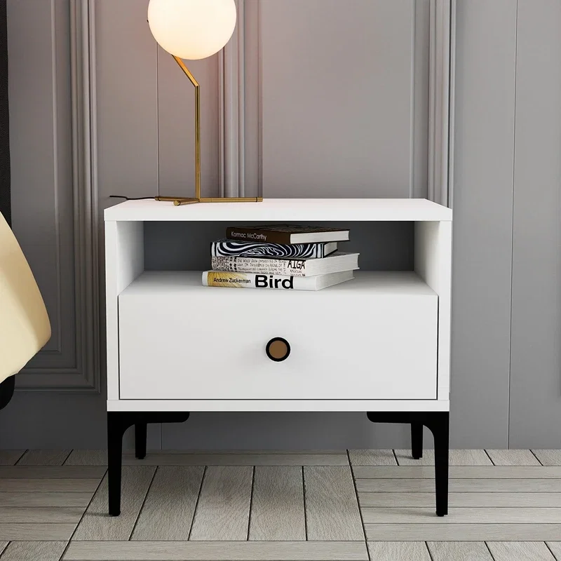 Noptiera Lizbon 535, design modern, alba cu picioare metalice, sertar spatios, 56 cm [0]