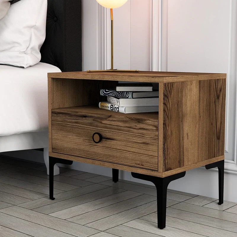Noptiera Lizbon, design modern, finisaj nuc, picioare metalice, sertar spatios, 56 cm [4]