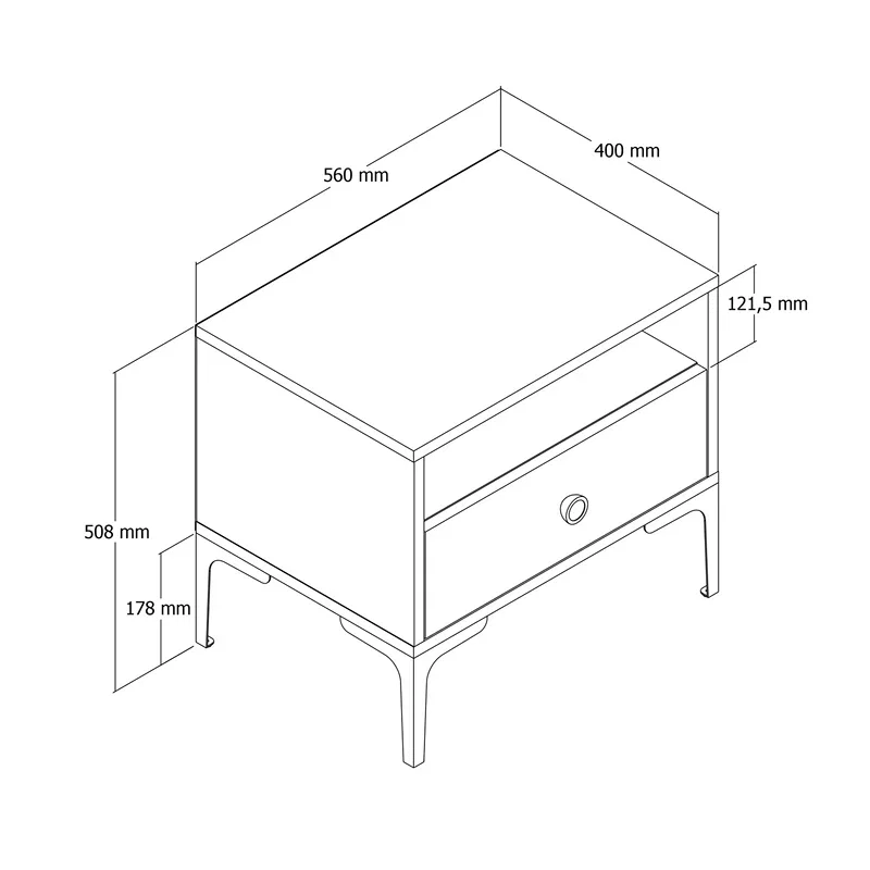 Noptiera Lizbon, design modern, finisaj nuc, picioare metalice, sertar spatios, 56 cm [1]