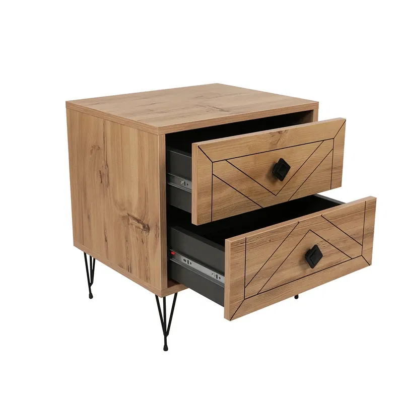 Noptiera Luna pin cu sertare incapatoare si picioare metalice [3]