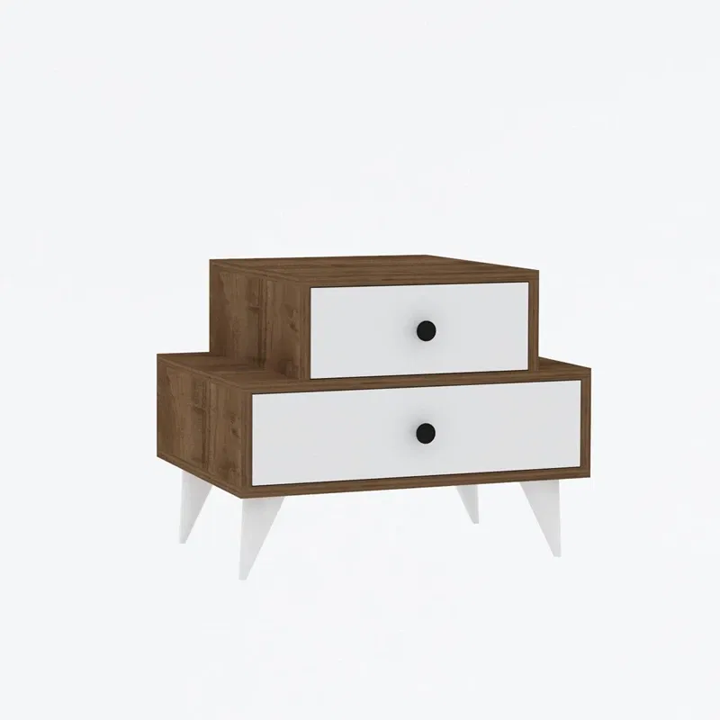 Noptiera Mise, design modern, alb si nuc, cu 2 sertare si spatiu de depozitare, 63 cm [2]