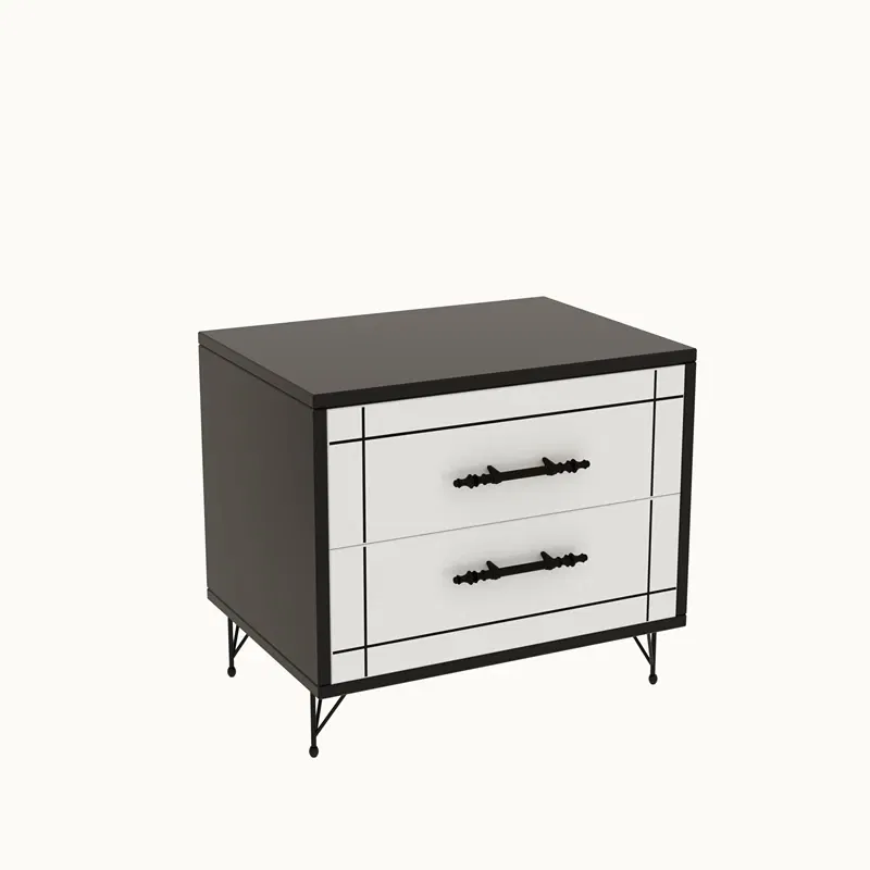 Noptiera Night alb, negru, cu design modern si sertare spatioase [2]