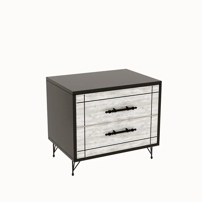 Noptiera Night gri deschis, negru, cu sertare si picioare metalice [2]