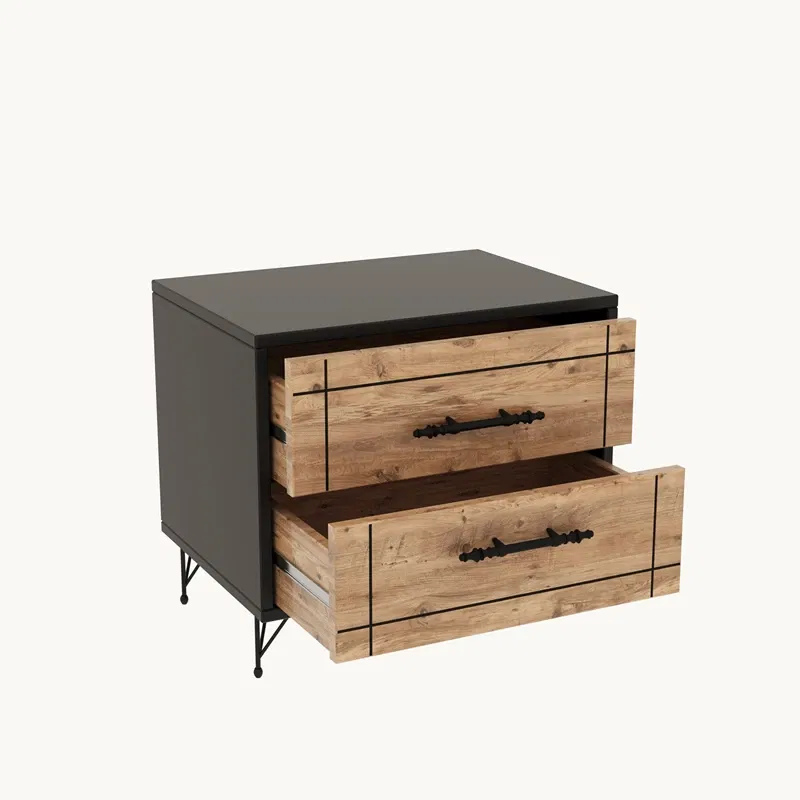 Noptiera Night stejar, negru, cu sertare telescopice si picioare metalice [1]