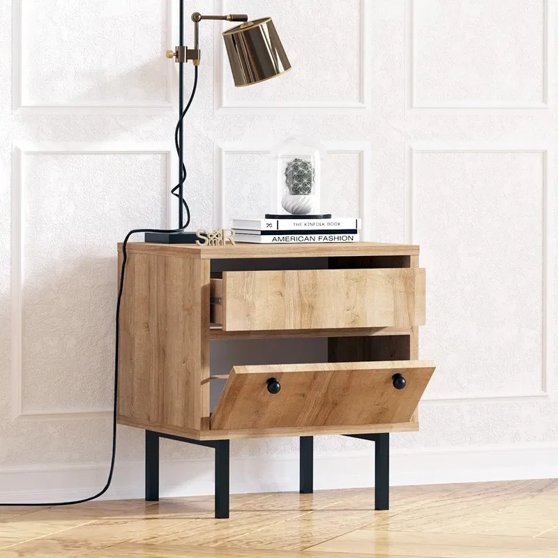 Noptiera Pedro, stejar negru, 45 cm, picioare metalice, design modern [2]