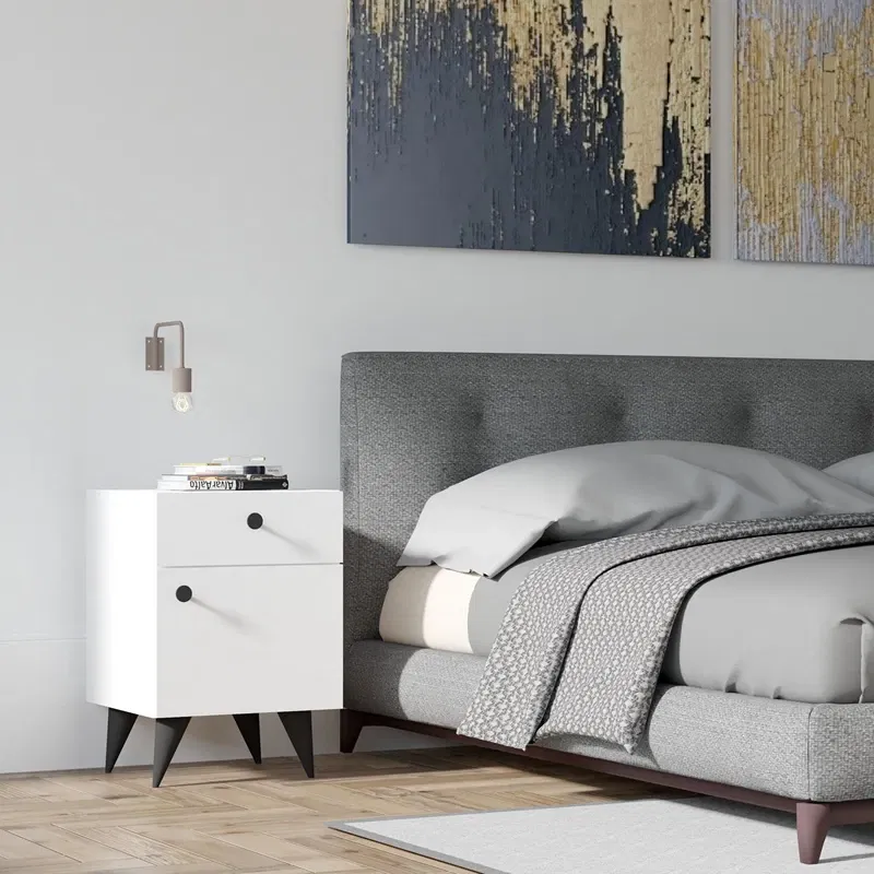 Noptiera Pila, alb, cu sertar si raft, 40x60 cm [0]