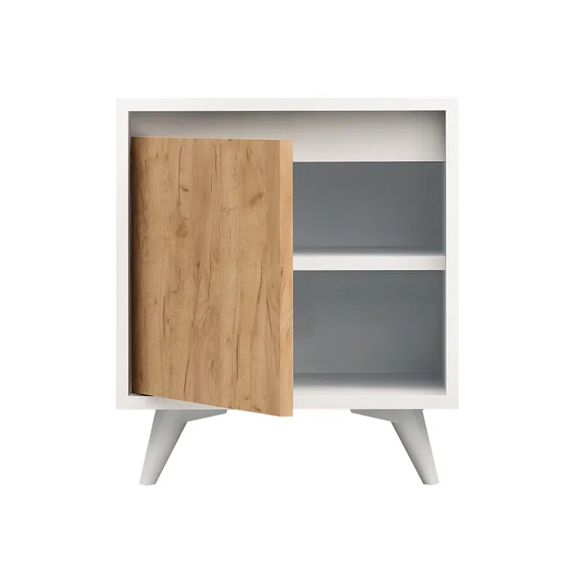 Noptiera Piona, stejar alb, design compact, rafturi, moderna [2]