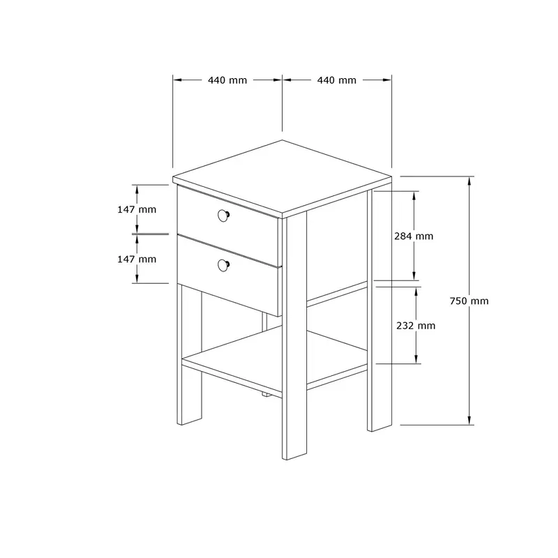 Noptiera Ruzisa, alb cu nuc, 2 sertare si raft, stil clasic, 44x75 cm [2]