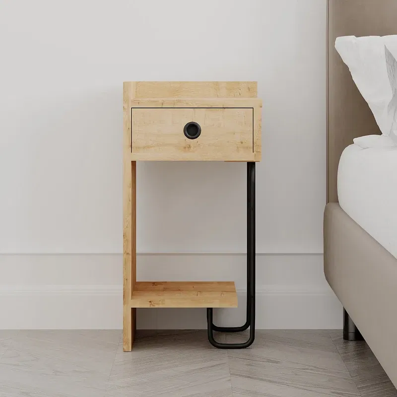 Noptiera Sirius stanga, stejar, 32 x 61 cm, cu sertar si raft [6]