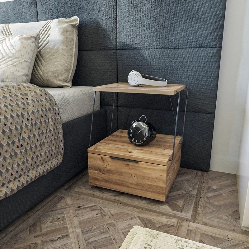 Cele mai noi - Noptiera Tekoba Pin cu compartiment de depozitare si design natural