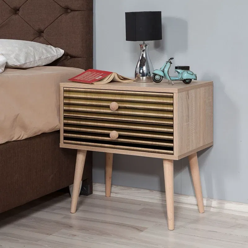 Noptiera Two, stejar, moderna, cu 2 sertare, 60 cm [1]