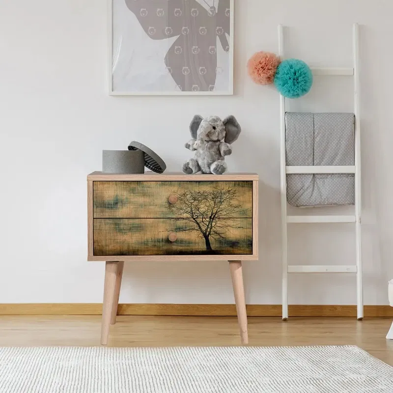 Noptiera Two, stejar sonoma, cu 2 sertare si picioare din lemn, 60 cm [0]