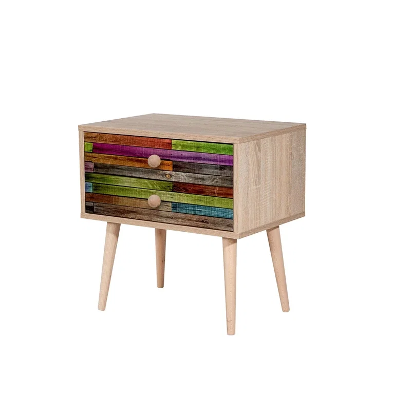 Noptiera Two, stejar sonoma, eleganta, cu 2 sertare si picioare inalte, 60 cm [2]