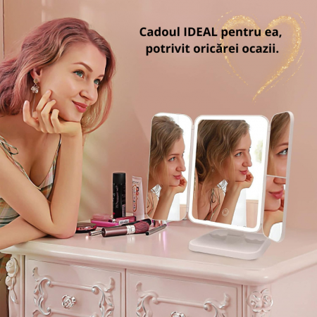 Oglinda machiaj cu LED, plianta cu touchscreen si zoom 1x/2x/3x [14]