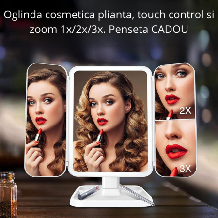 Oglinda machiaj cu LED, plianta cu touchscreen si zoom 1x/2x/3x [2]