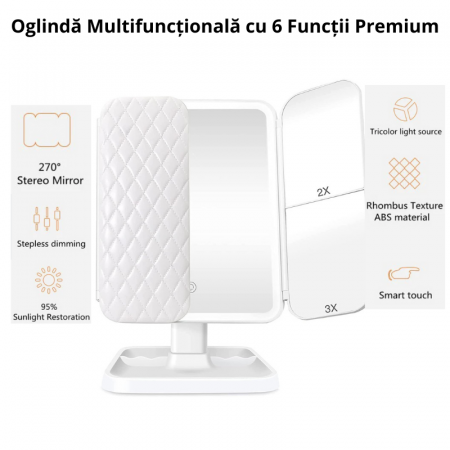 Oglinda machiaj cu LED, plianta cu touchscreen si zoom 1x/2x/3x [8]