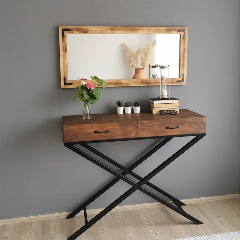 Oglinda dreptunghiulara cu rama din lemn de pin, ajustabila [0]