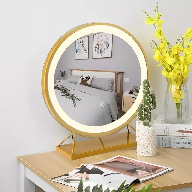 Cadouri Colega Birou - Oglinda LED rotunda Golden Glam