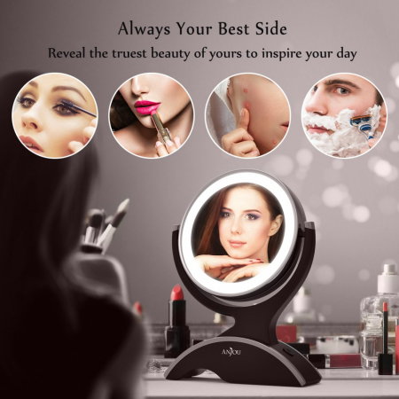 Oglinda machiaj Anjou iluminata LED, 2 fete, Marire 7X [1]