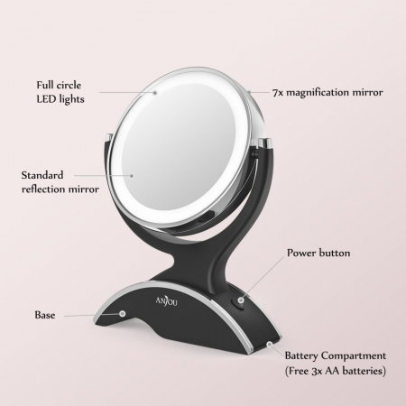 Oglinda machiaj Anjou iluminata LED, 2 fete, Marire 7X [5]
