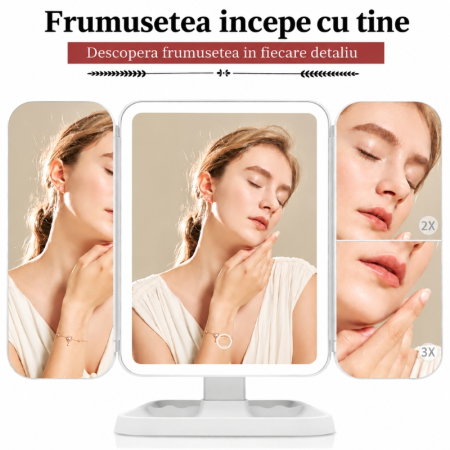 Oglinda machiaj cu LED, plianta cu touchscreen si zoom 1x/2x/3x [18]