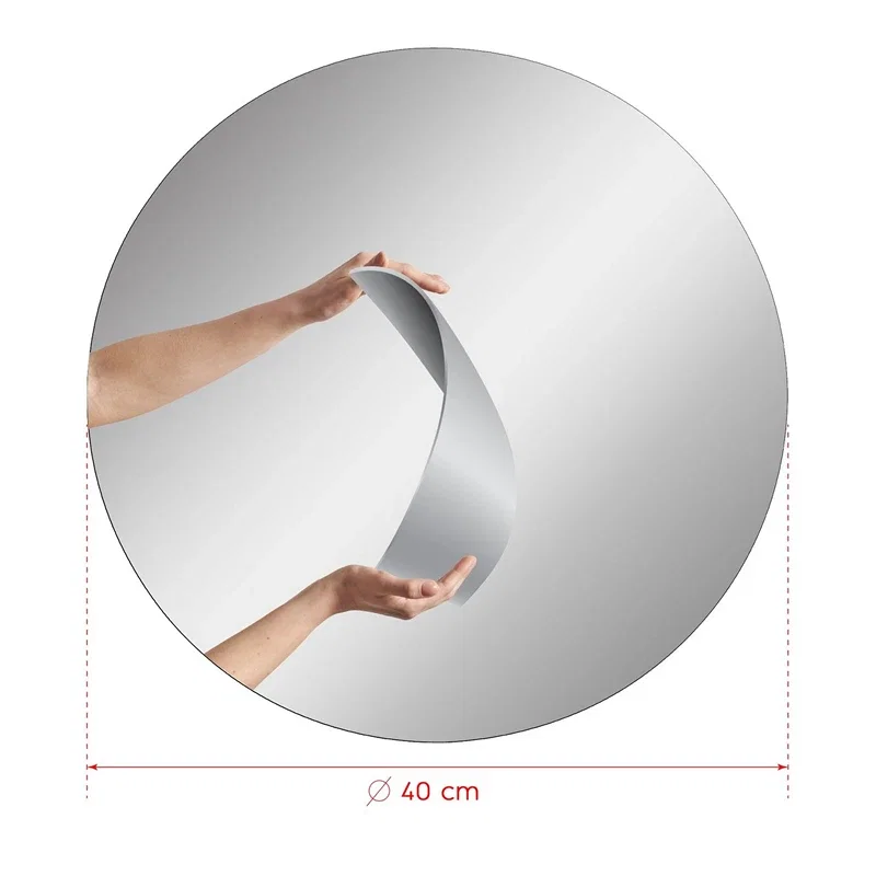Oglinda rotunda, argintie, 40 cm diametru, acrilica, fixare fara gauri [2]