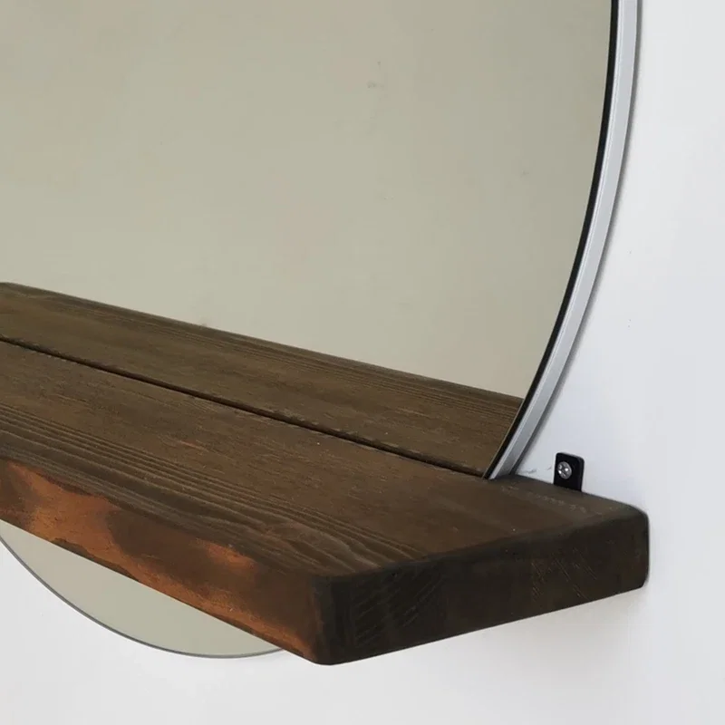 Oglinda rotunda cu raft din lemn de pin, stil minimalist [4]