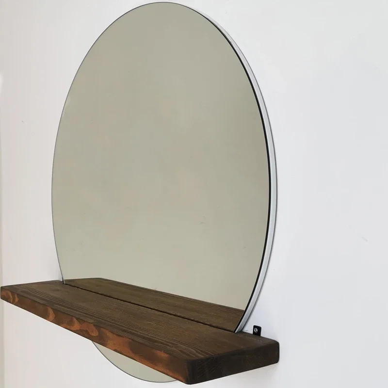 Oglinda rotunda cu raft din lemn de pin, stil minimalist [5]