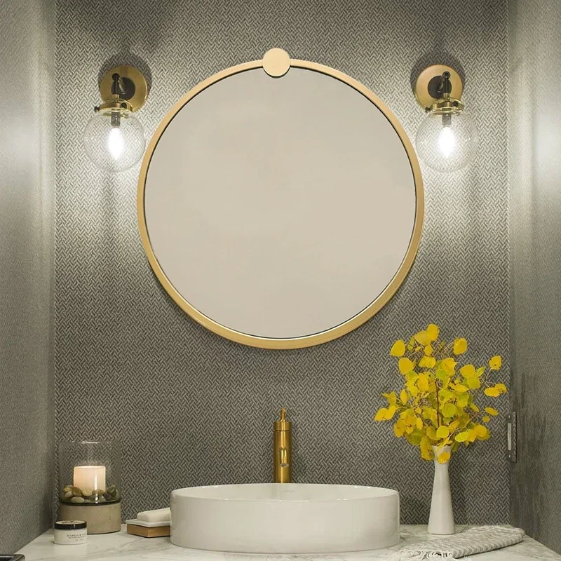 Oglinda rotunda cu rama aurie, rama metalica, design elegant [1]