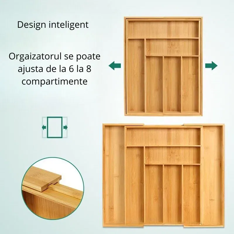 Organizator ajustabil din bambus pentru tacamuri 8 compartimente [3]