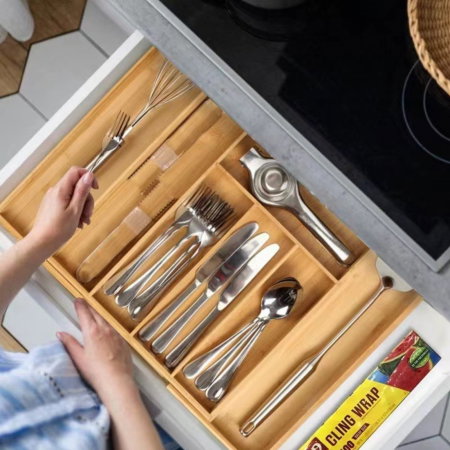 Organizator ajustabil din bambus pentru tacamuri 8 compartimente [5]