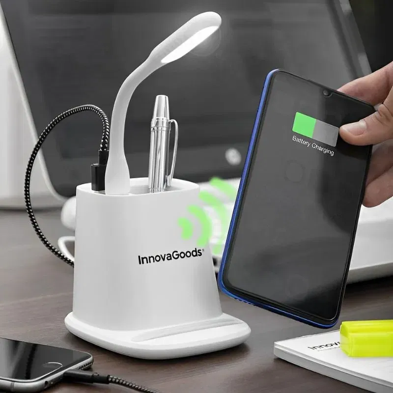 Gadget - Organizator birou cu lampa led si incarcator wireless THE desKING