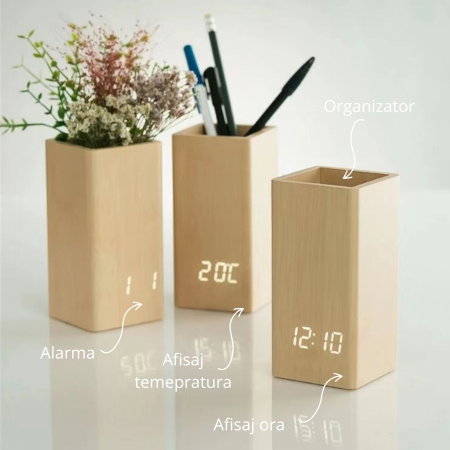Organizator de Birou cu Ceas Digital LED [12]