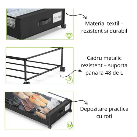 Organizator de haine cu roti pentru depozitare sub pat [10]