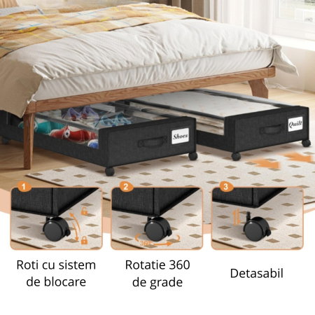 Organizator de haine cu roti pentru depozitare sub pat [8]