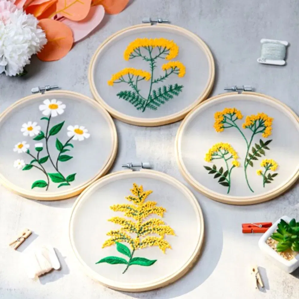 Pachet 4 Kit-uri Broderie DIY, Flori delicate [0]