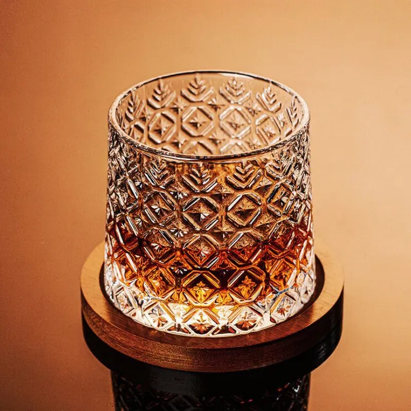 Pahar whiskey Ice Flower cu baza din lemn [2]