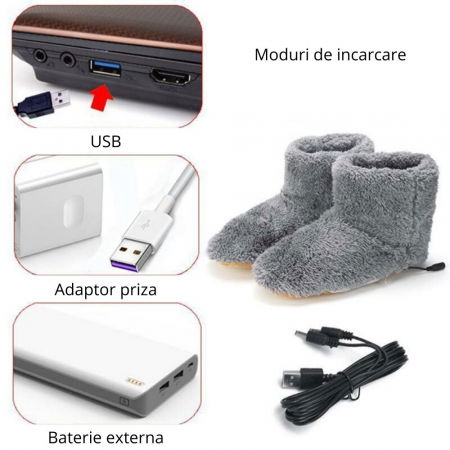 Papuci de casa inalti, Gadget cu incalzire prin USB, gri, Barbatesti [4]