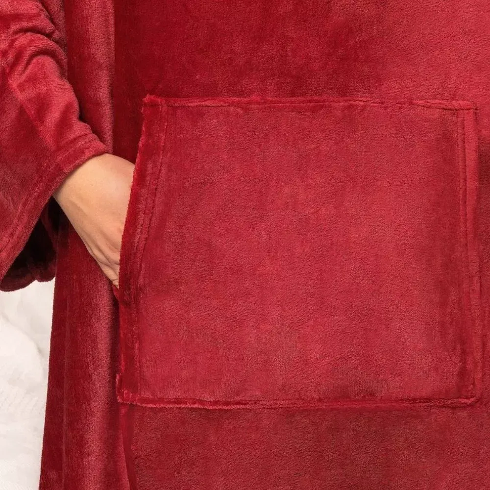 Patura cu maneci, buzunar si prindere la spate, Super Catifelata, 340g/mp, Rosie [9]