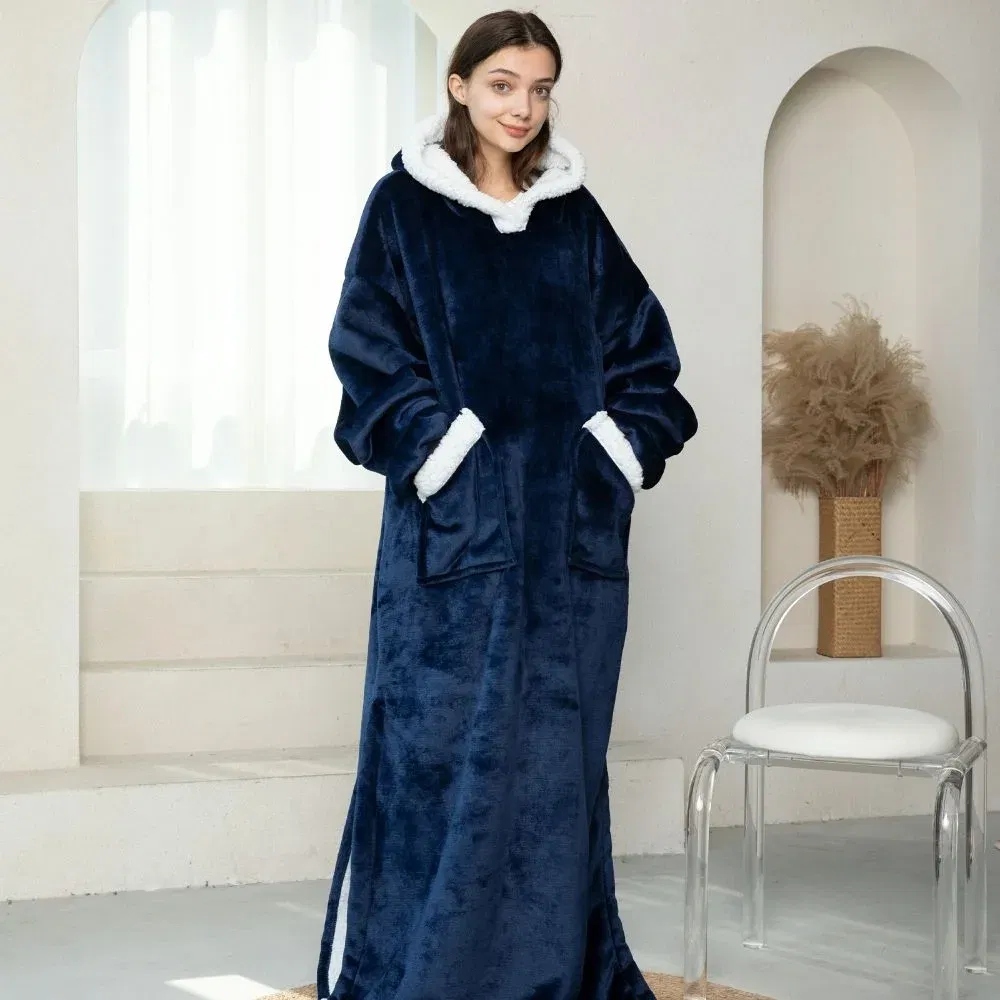 Patura cu maneci, gluga si buzunar DELUXE, Captusita, Ultra Calduroasa, 440g/mp, Albastra [1]