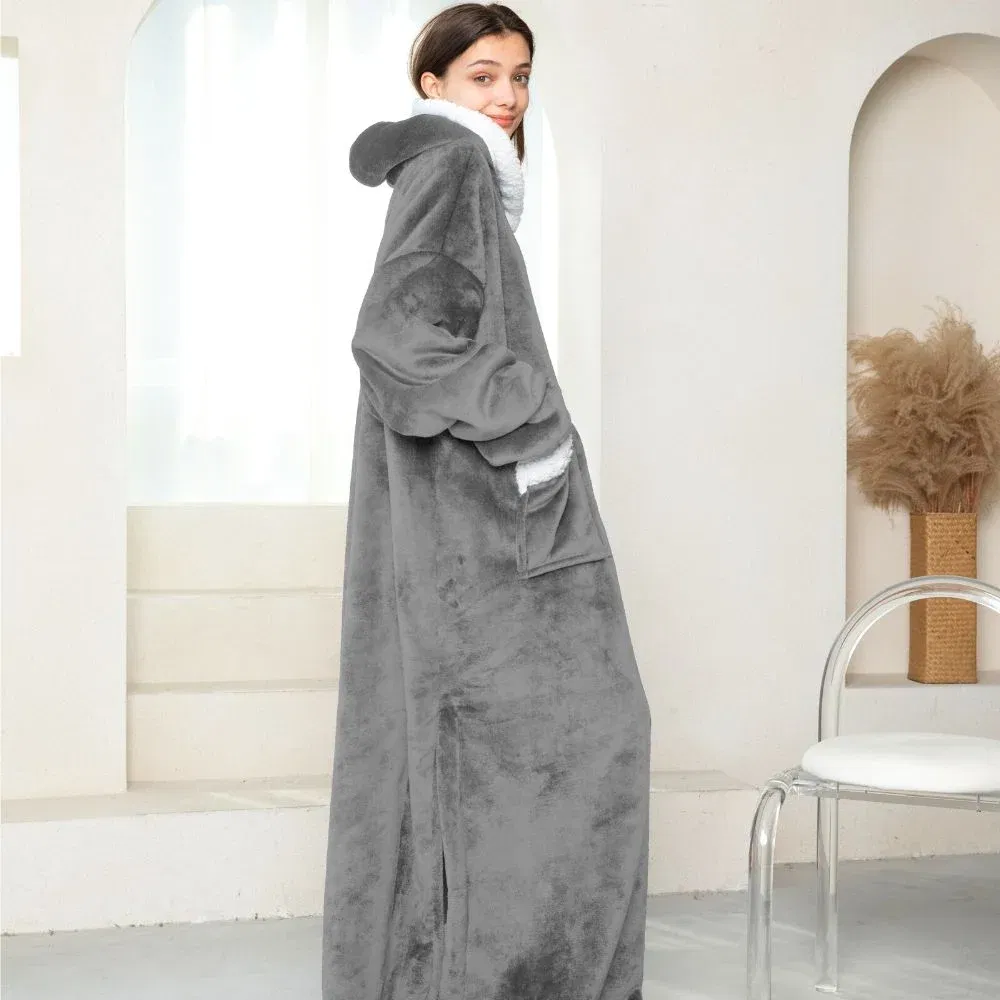 Patura cu maneci, gluga si buzunar DELUXE, Captusita, Ultra Calduroasa, 440g/mp, Gri [0]