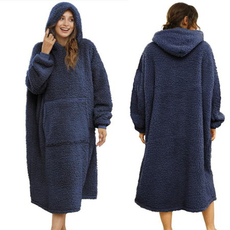 Patura cu maneci Hanorac cu gluga si buzunar cangur Flanel 250g/mp 135 cm Albastru [5]