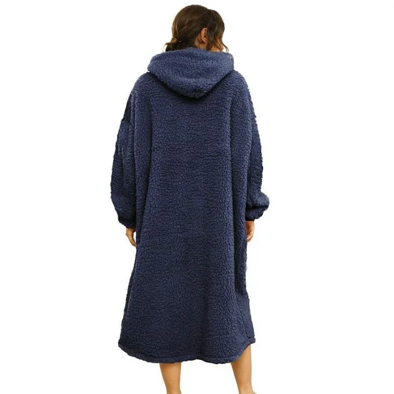 Patura cu maneci Hanorac cu gluga si buzunar cangur Flanel 250g/mp 135 cm Albastru [7]